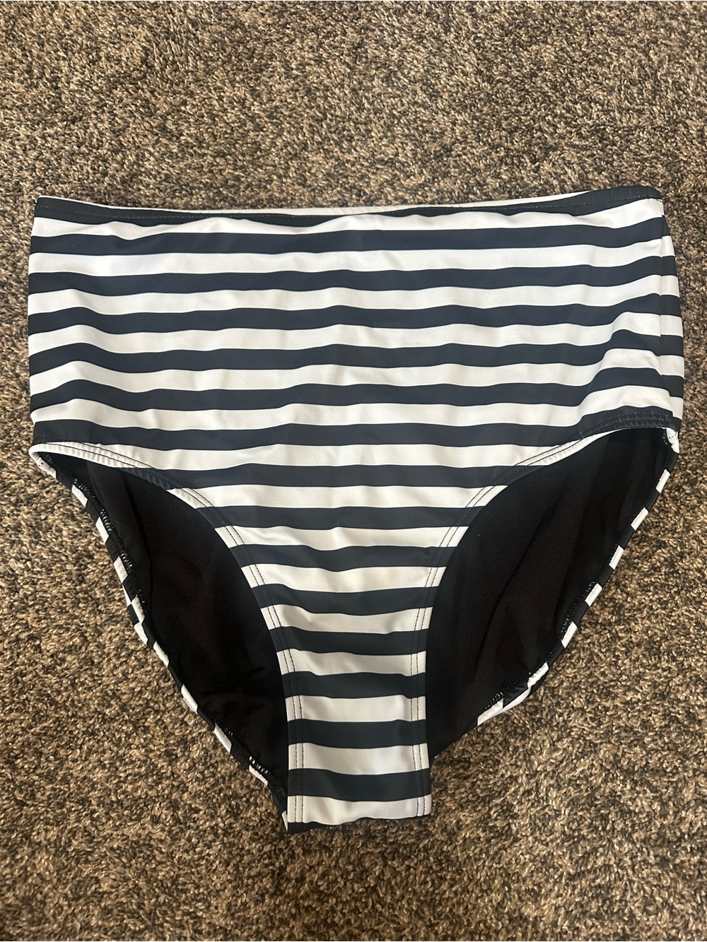 Albion Black & White Striped High-Waist Swim Bottoms